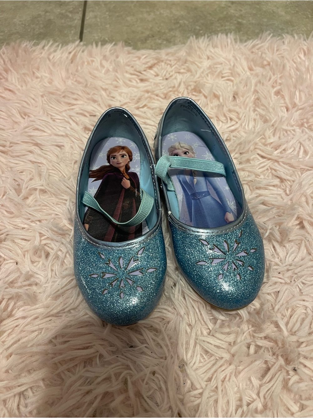 Disney Glitter Blue Frozen Mary Jane Shoes with Anna & Elsa